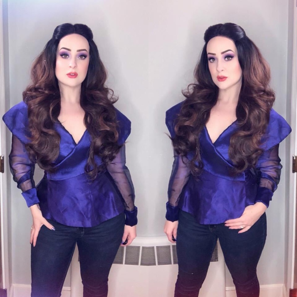 Gorgeous Violet Vintage Wrap Blouse Sheer Sleeves